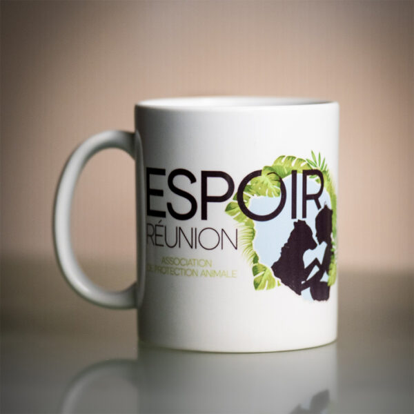 mug blanc en céramique avec impression du logo espoir reunion