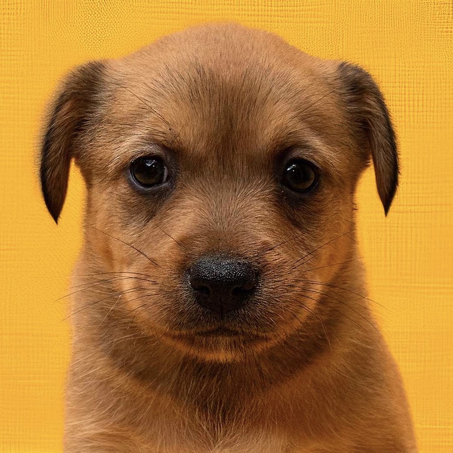 Portrait d'un chiot fauve, en format carré très serré.